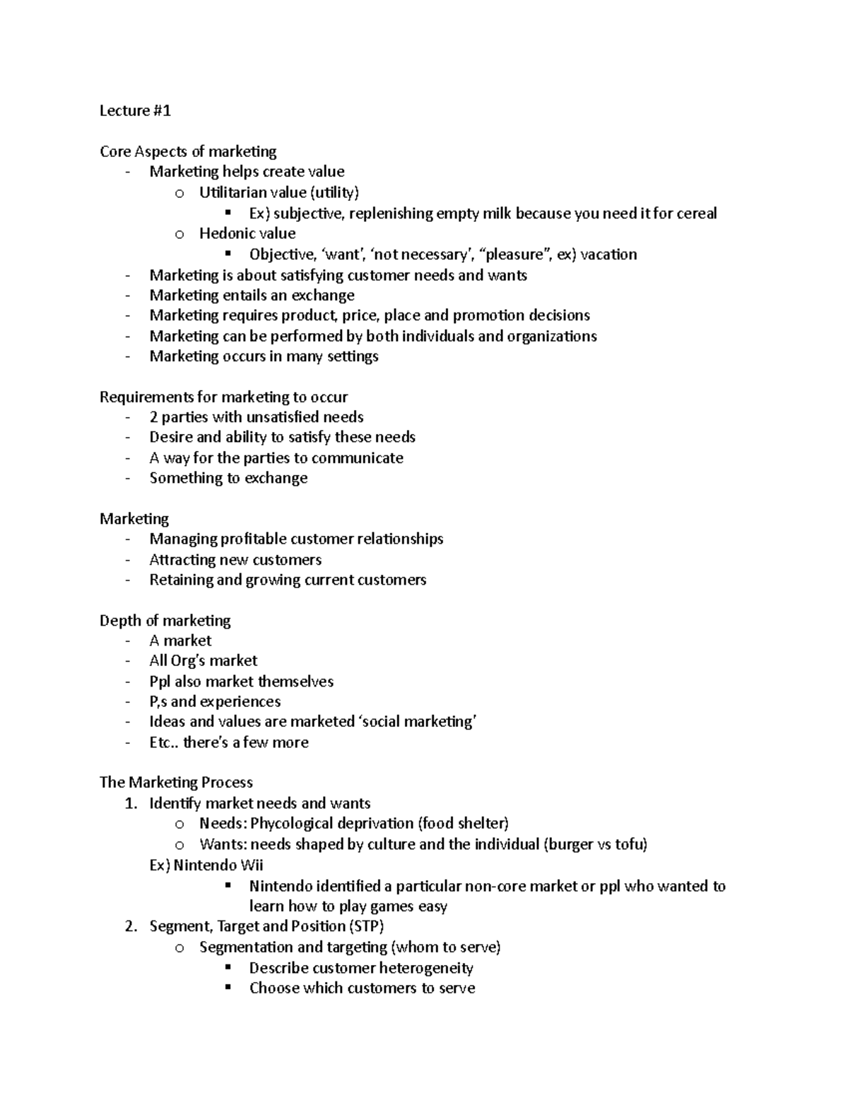 MKT 100 - Comprehensive Lecture Notes on Core Marketing Concepts - Studocu