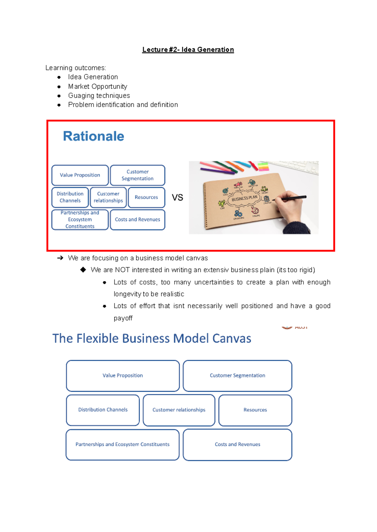 MGMT3342 Lecture 2 - Idea Generation & Business Model Canvas Notes ...