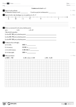 Sprawdzian Matematyka Klasa 6 Działania Na Liczbach www.studocu.com