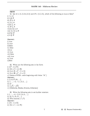 MATH140 Midterm Review Questions and Solutions - Studocu