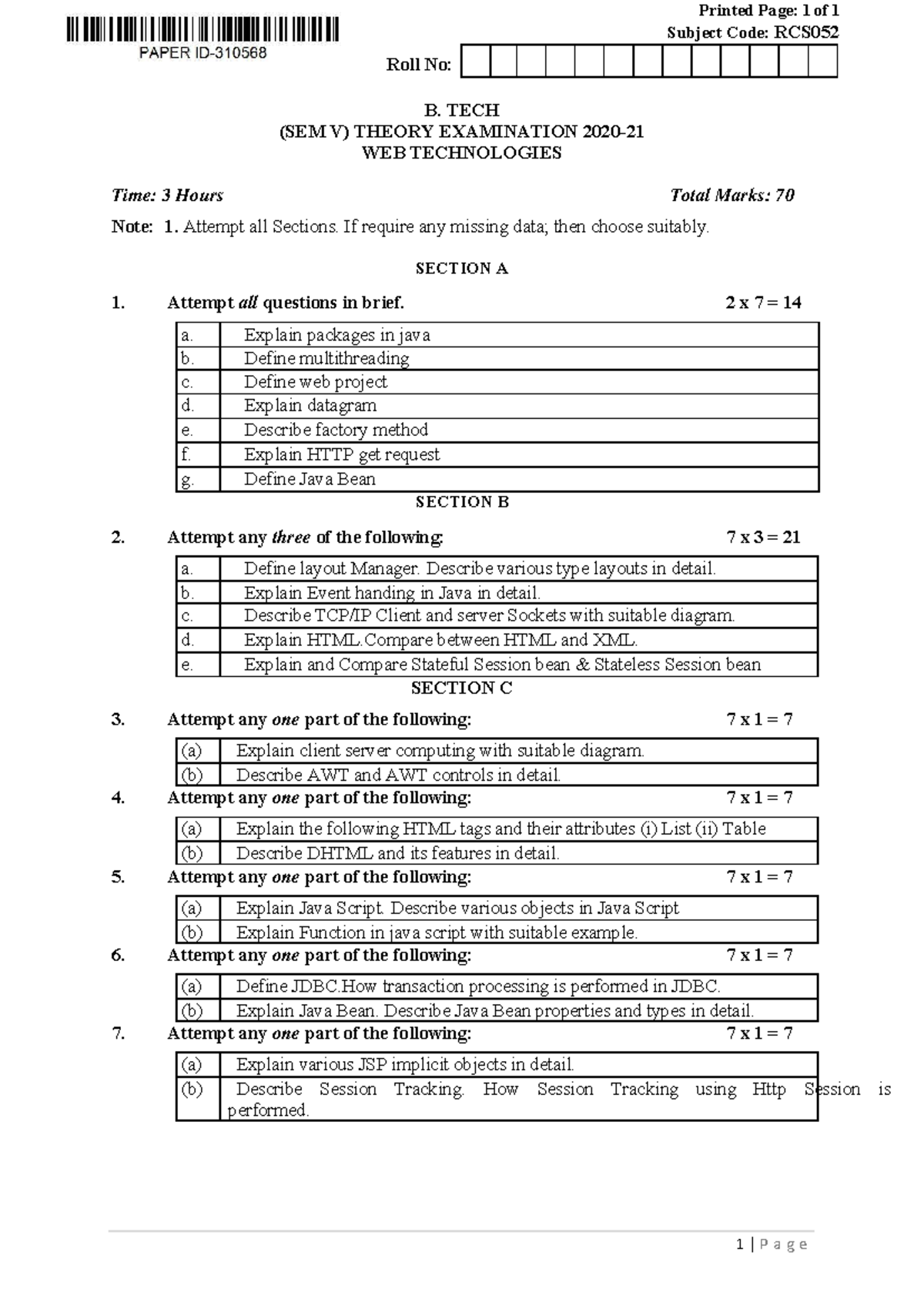 Web Technologies RCS052 B. Tech (Sem V) Exam Notes - Studocu