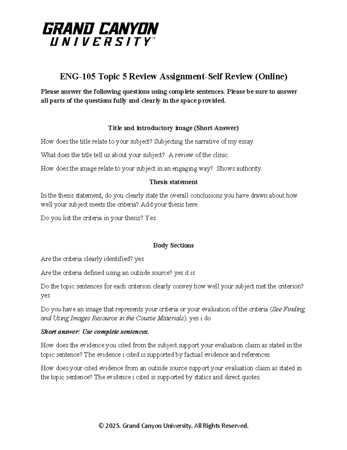 ENG 105 RS T5 - Topic 5 Review and Evaluation Guide - Studocu