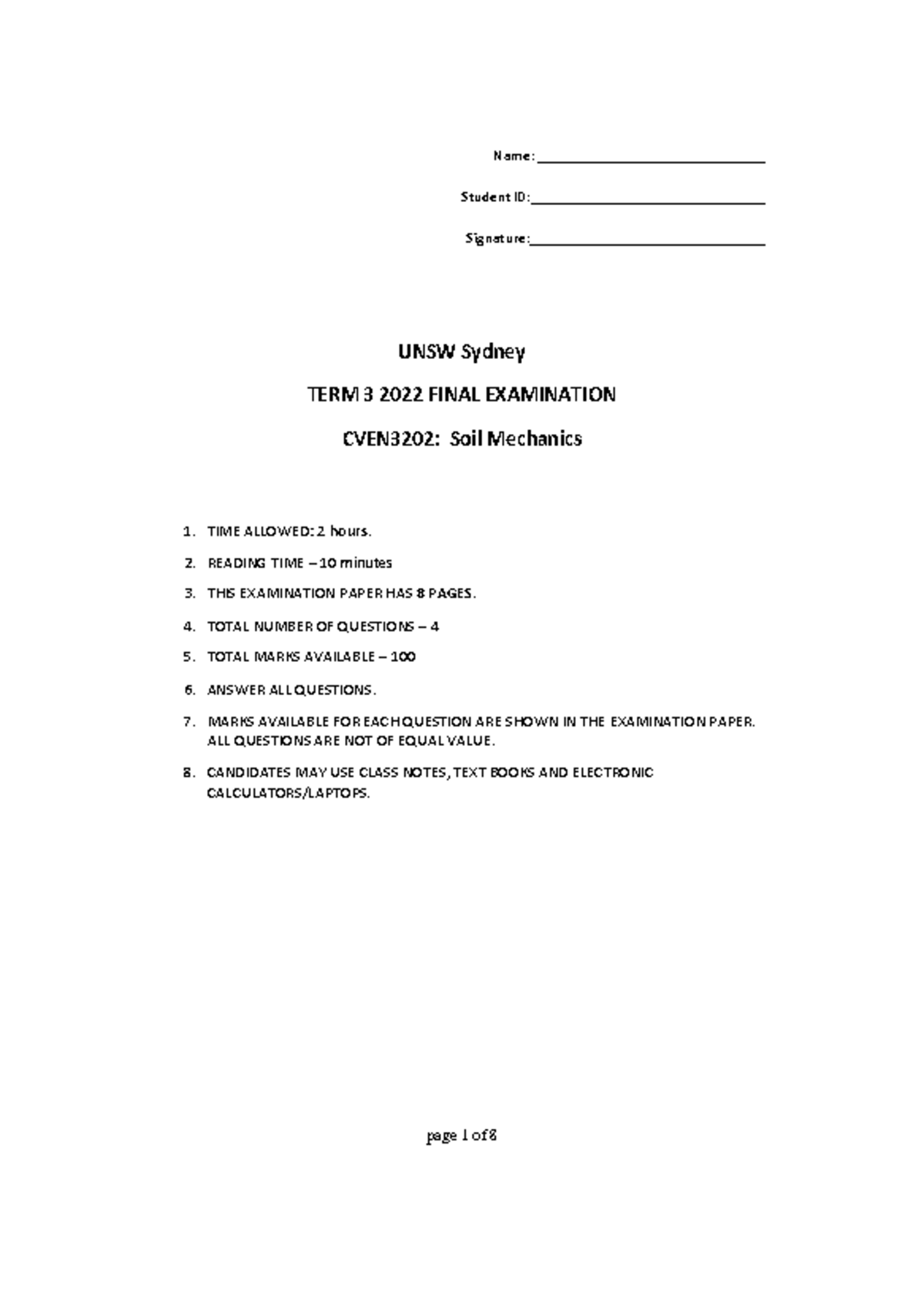 CVEN3202: Final Exam Notes for Soil Mechanics 1 - Term 3 2022 - Studocu