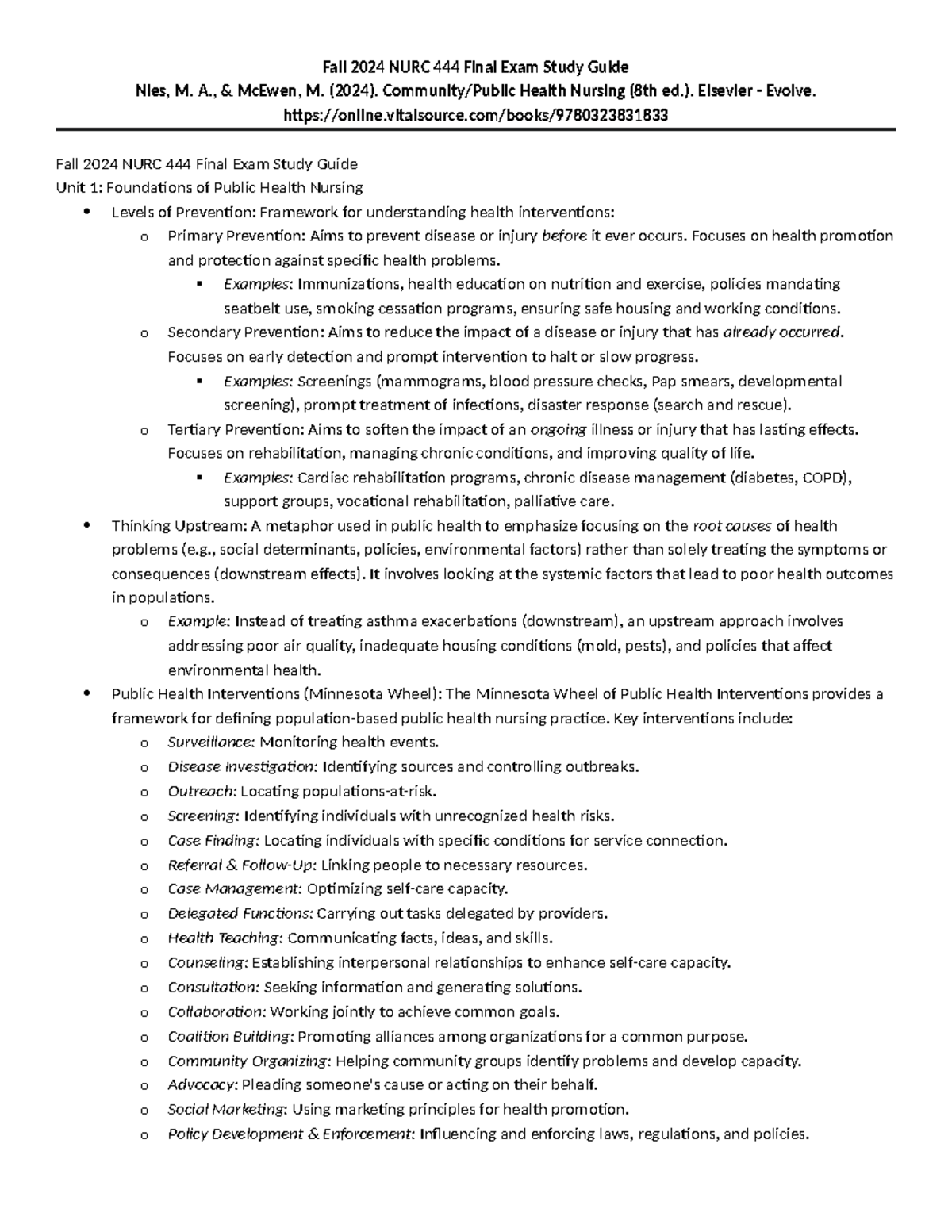 Fall 2024 NURC Final Exam Study Guide: Foundations of Public Health ...