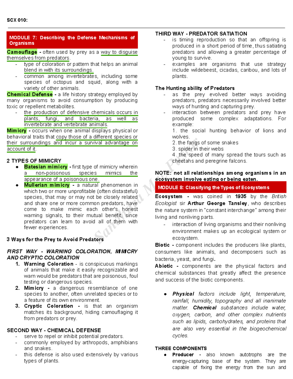 P2-SCX- Review of Defense Mechanisms and Ecosystem Types - Studocu