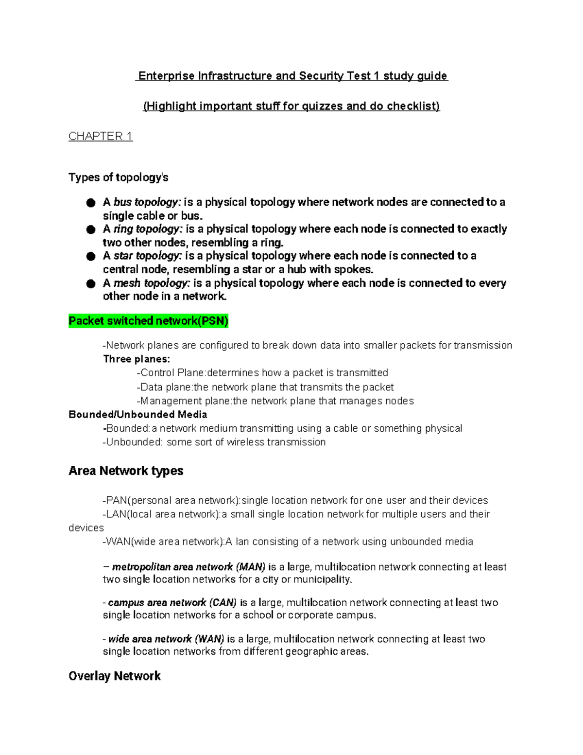 Enterprise Infrastructure and Security Test 1 Study Guide: Key Concepts ...