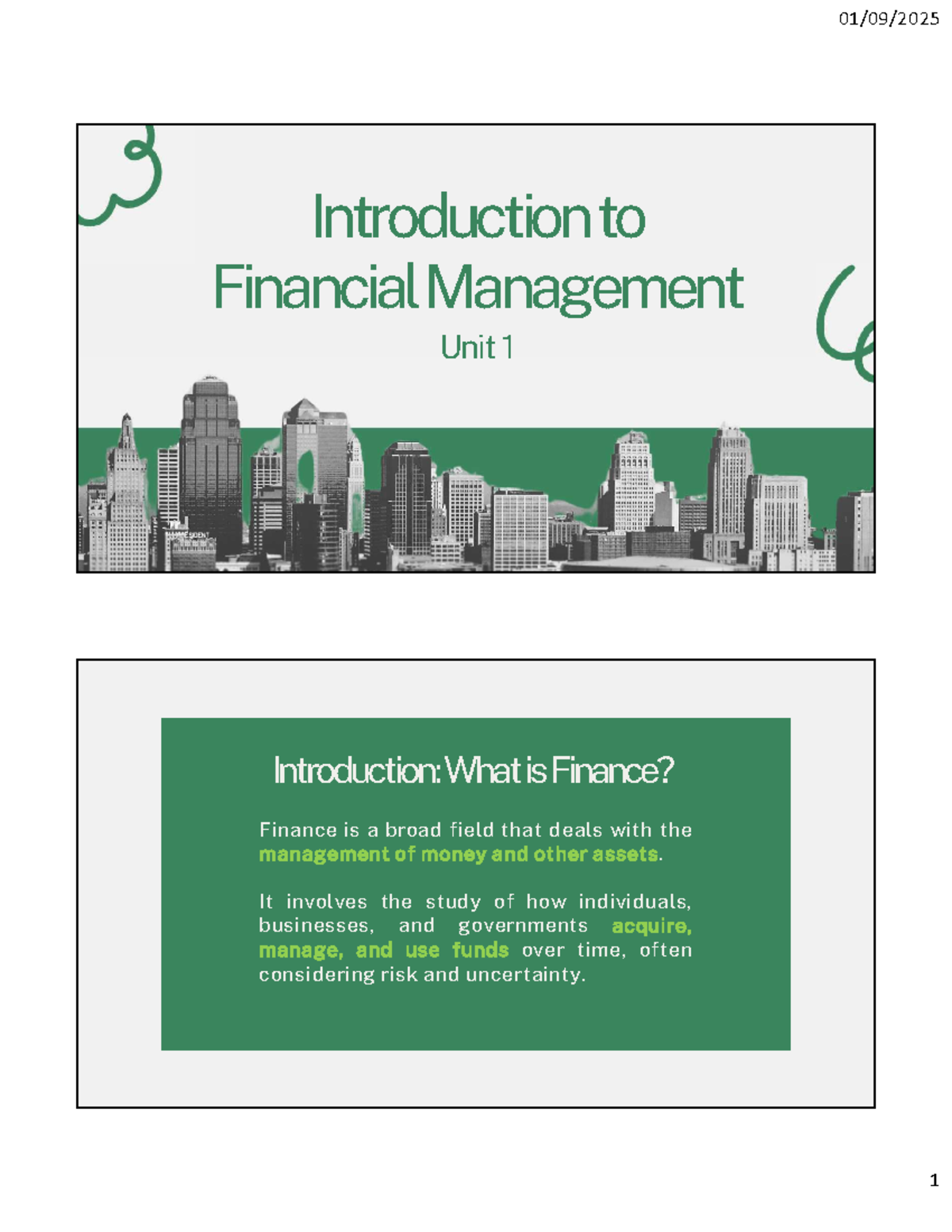 Unit 1 - FMG1: Introduction to Financial Management and Key Concepts ...