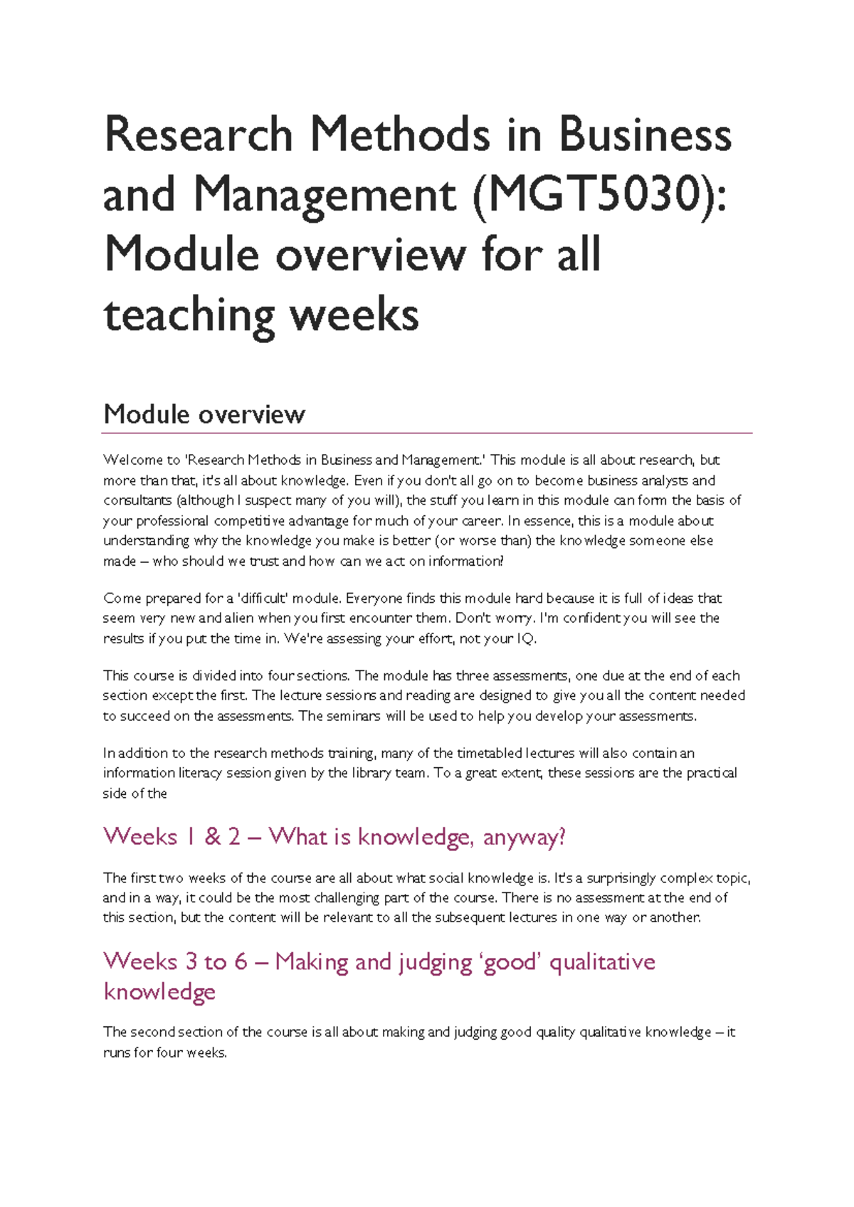 Research Methods in Business and Management (MGT5030) Module Overview ...