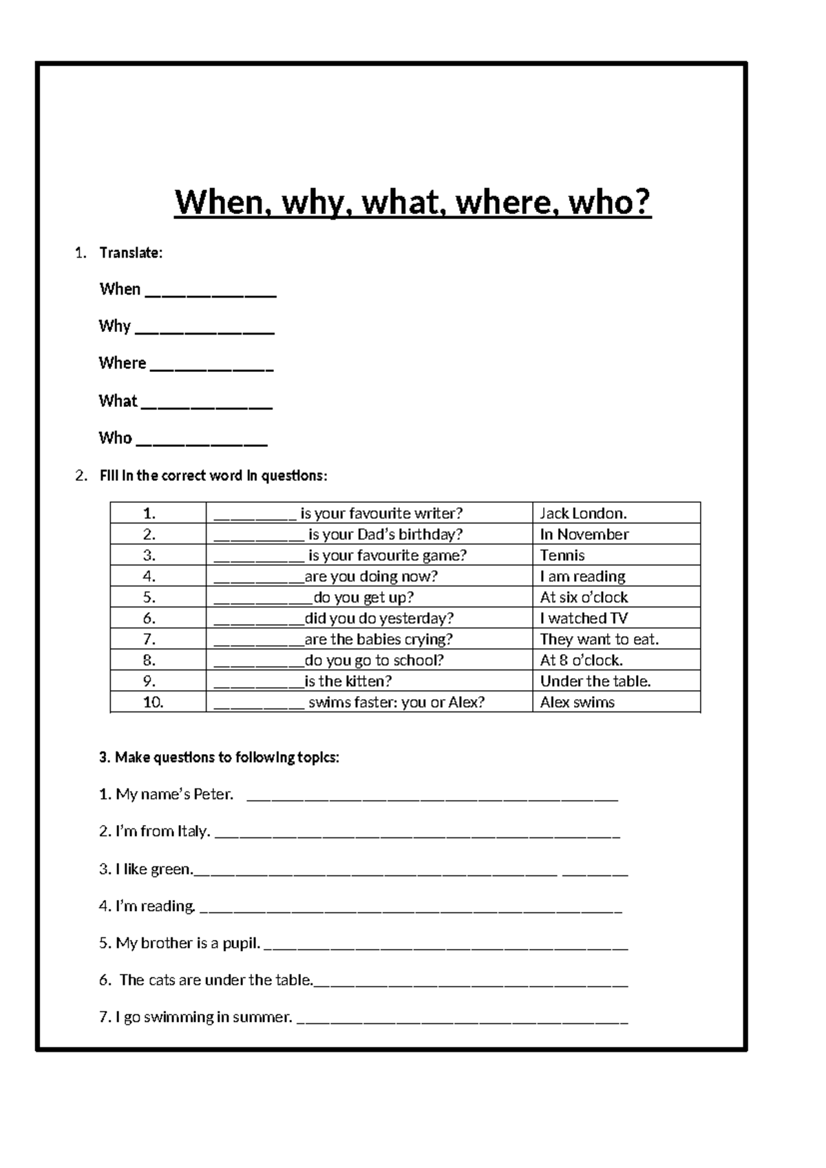 Wh-Questions Grammar Drills (ENG 110517) - Studocu