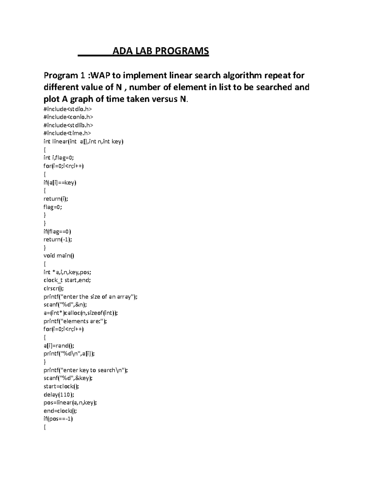 ADA Lab Manual - Programs on Searching, Sorting & Graph Algorithms ...