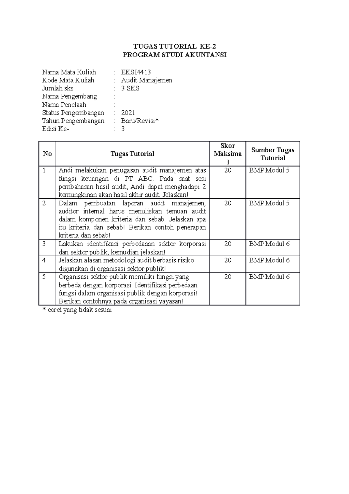 Tugas Tutorial 2 Audit Manajemen Kode Mata Kuliah Eksi Studocu