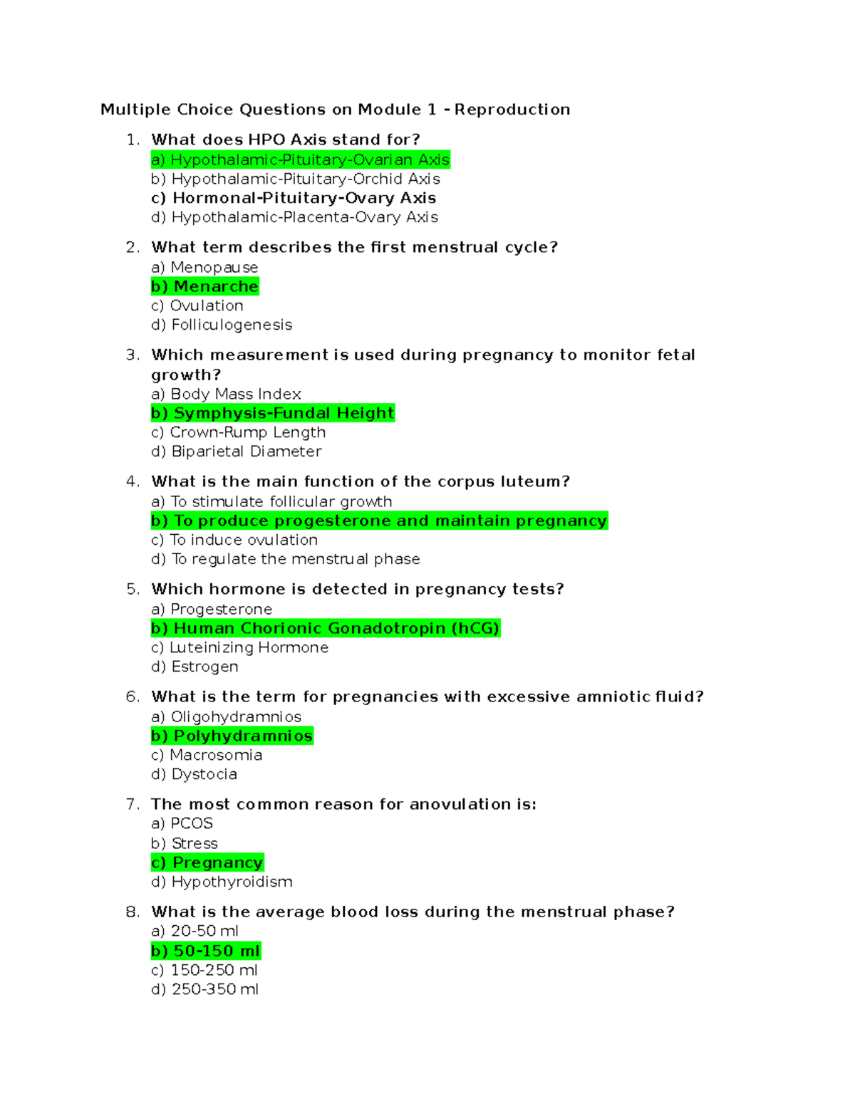 MCQs on Pregnancy and Reproduction - Module 1 Exam - Studocu
