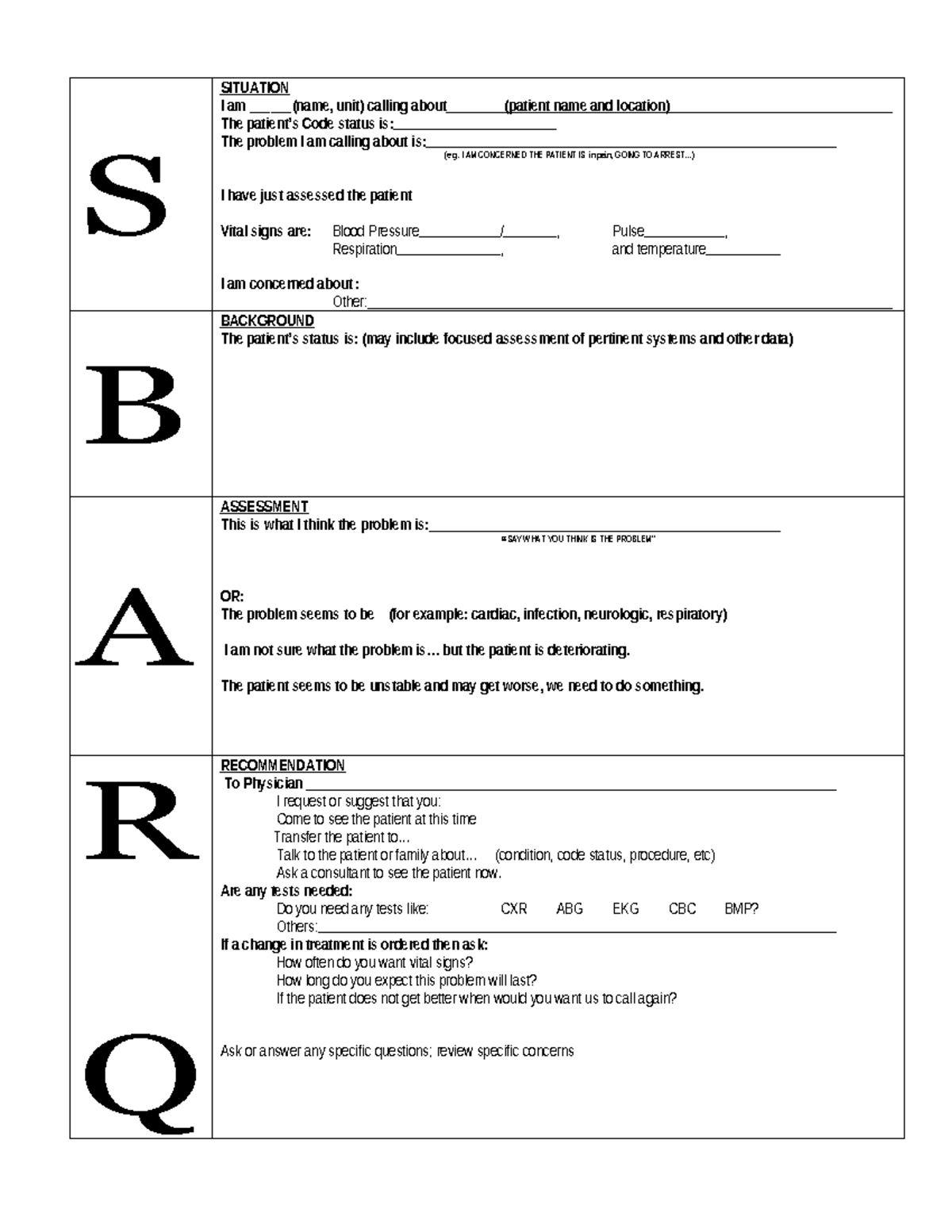 SBAR Communication Tool for HCPs - Rev Fa'18 AS - Studocu