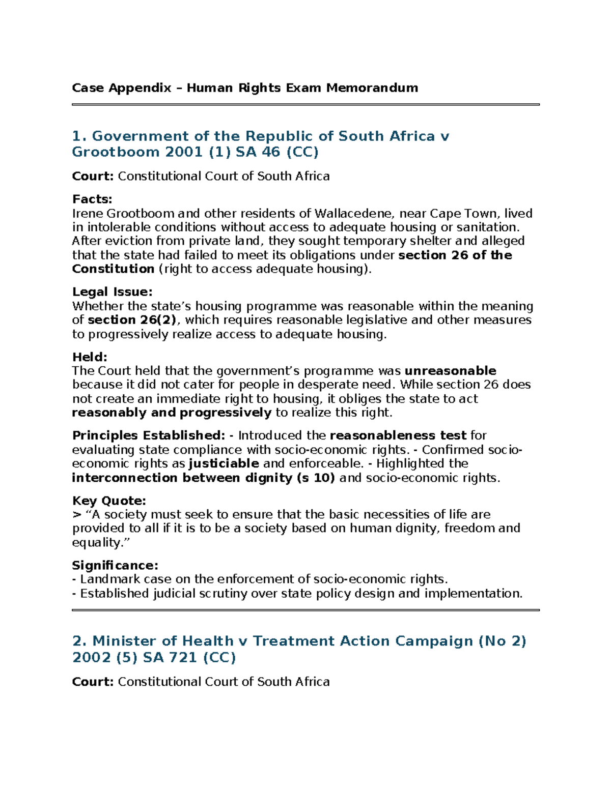 Human Rights Law - Case Study Notes (HR 101) - Studocu