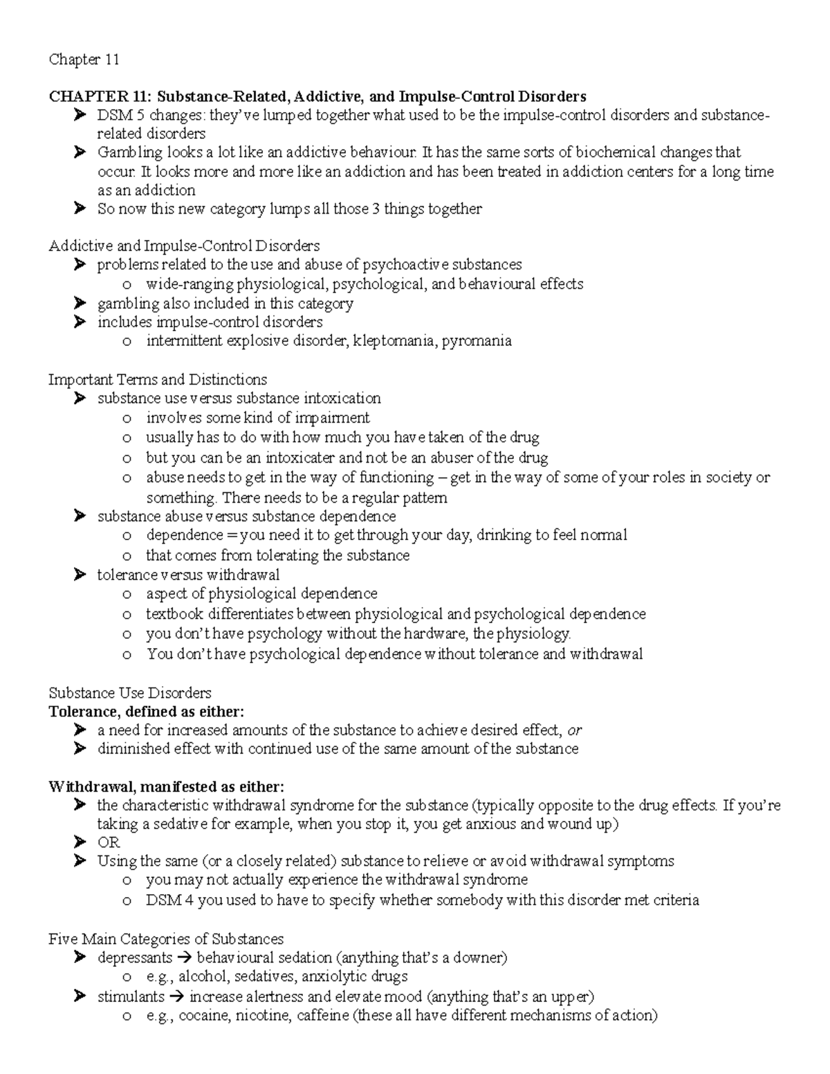 Chapter 11 Summary: Abnormal Psychology - Substance Use Disorders - Studocu
