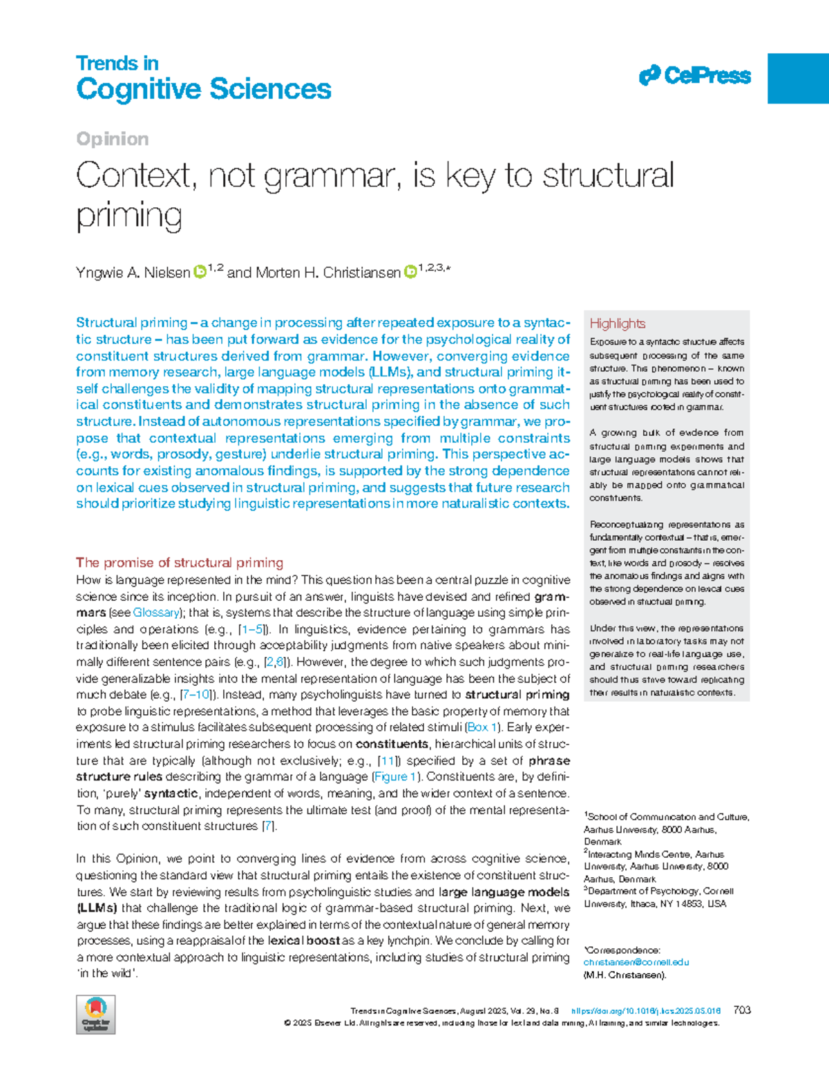 Trends in Cognitive Sciences: Contextual Insights on Structural Priming ...