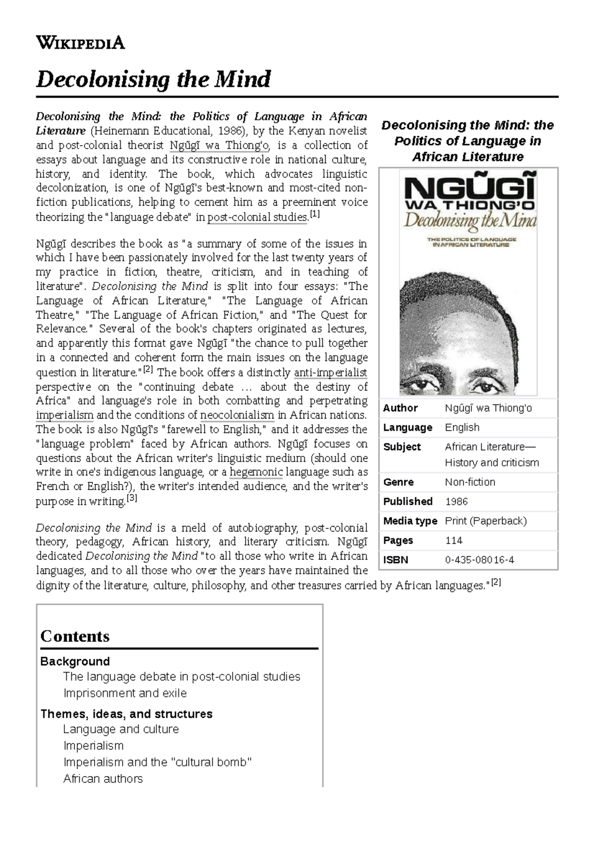 Decolonising the Mind Language Politics in African Literature (ENG 101