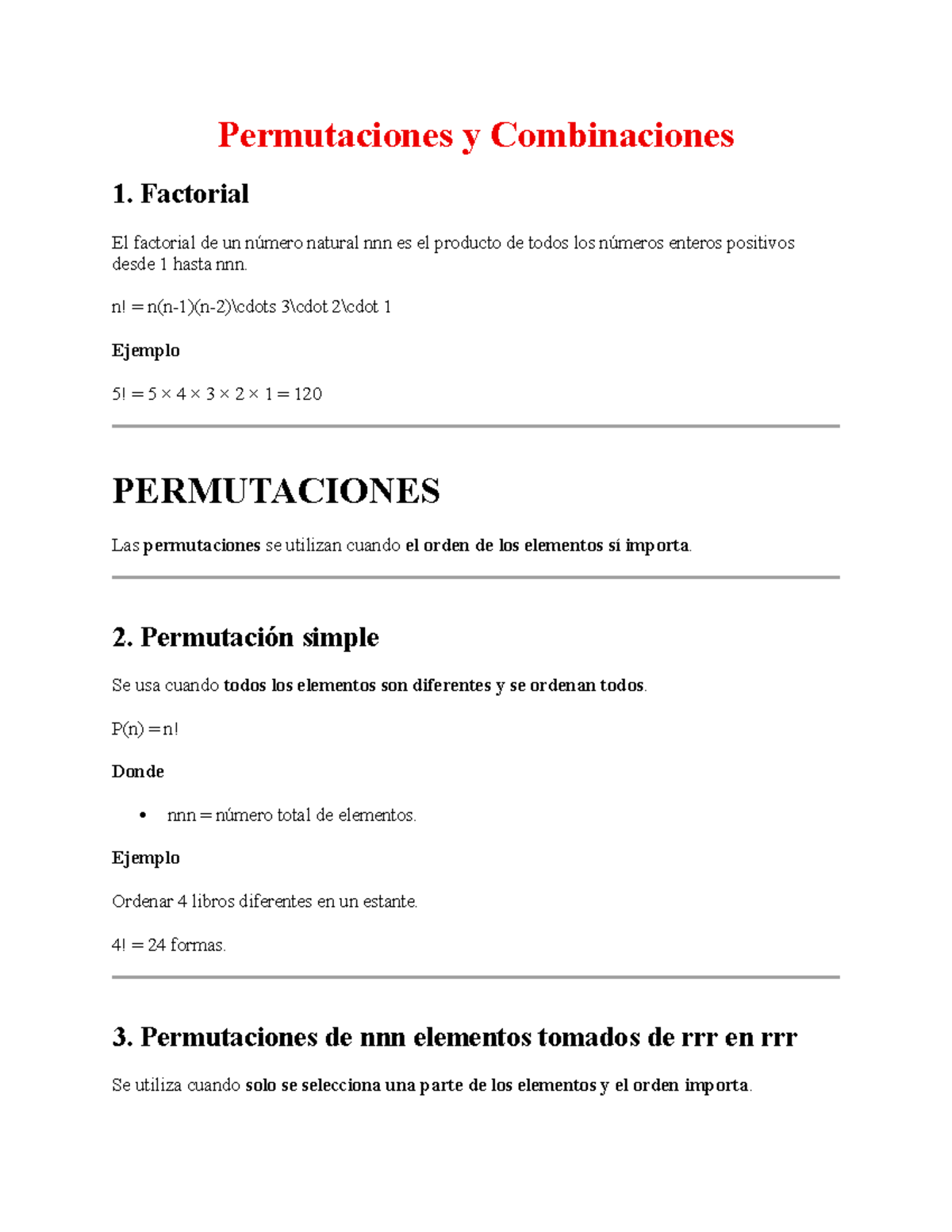 Permutaciones y Combinaciones: Fundamentos y Ejemplos - Studocu
