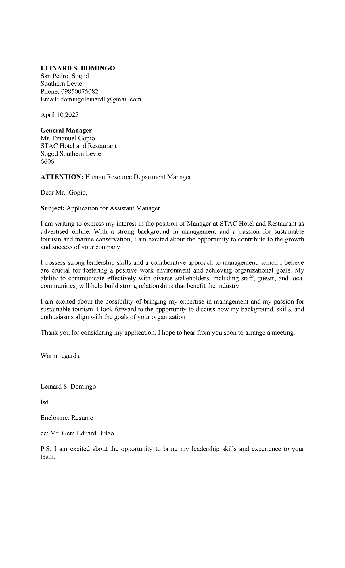 Application for Assistant Manager Position - Resume Format Sample - Studocu