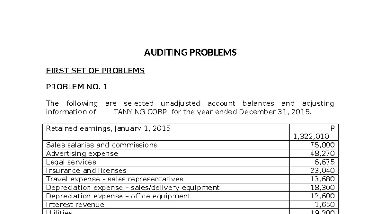 AP- Problems-2016 - Audit Problems for BSA Exams - Studocu