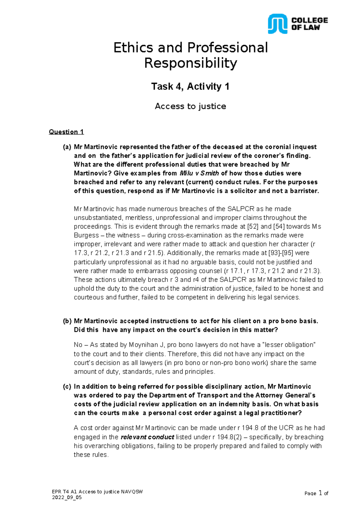 EPR T4 A1 - Access to Justice: Professional Duties and Legal ...