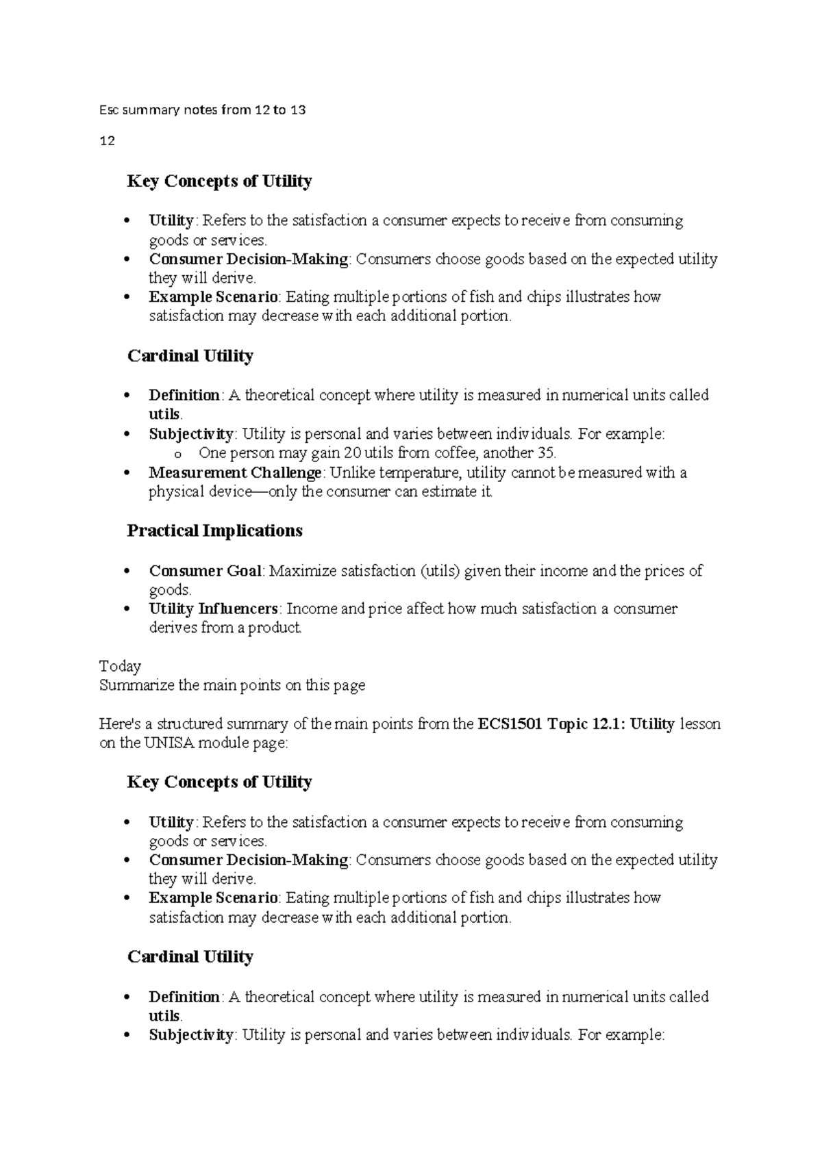 ECS1501 Summary Notes: Key Concepts of Utility (Topics 12-13) - Studocu