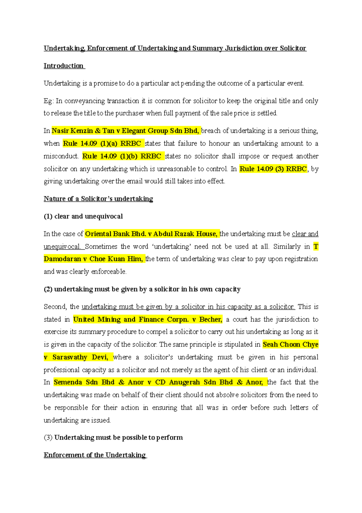 Law 101: Understanding Undertakings, Enforcement, and Solicitor's ...
