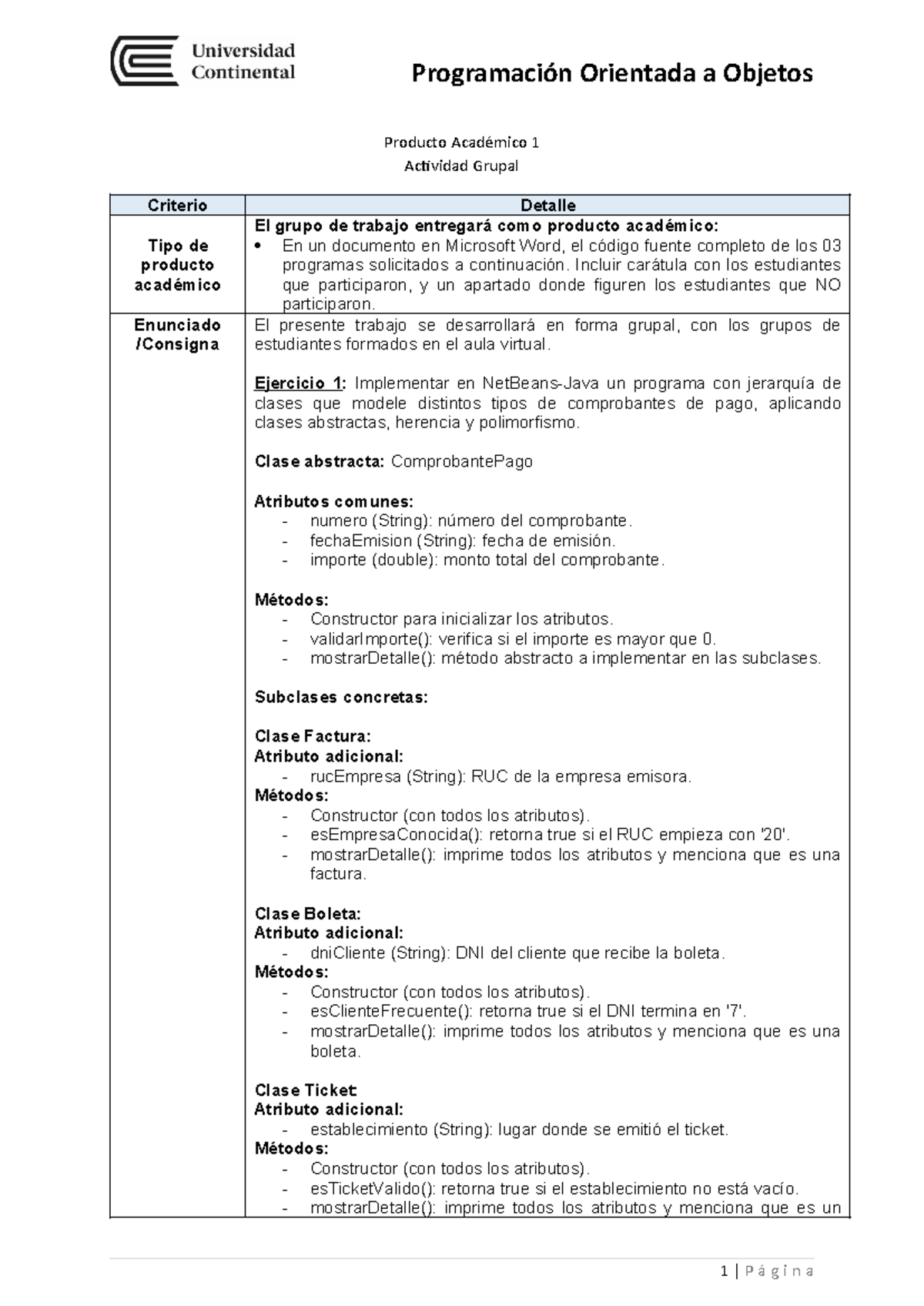 Producto Académico 01 - Programación Orientada a Objetos en Java - Studocu