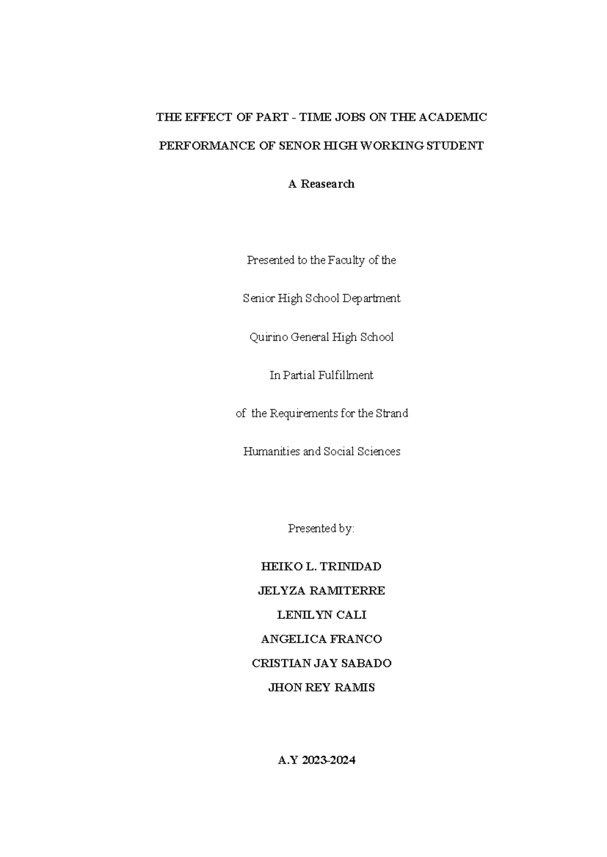The Impact of Part-Time Jobs on Academic Performance of Senior High ...