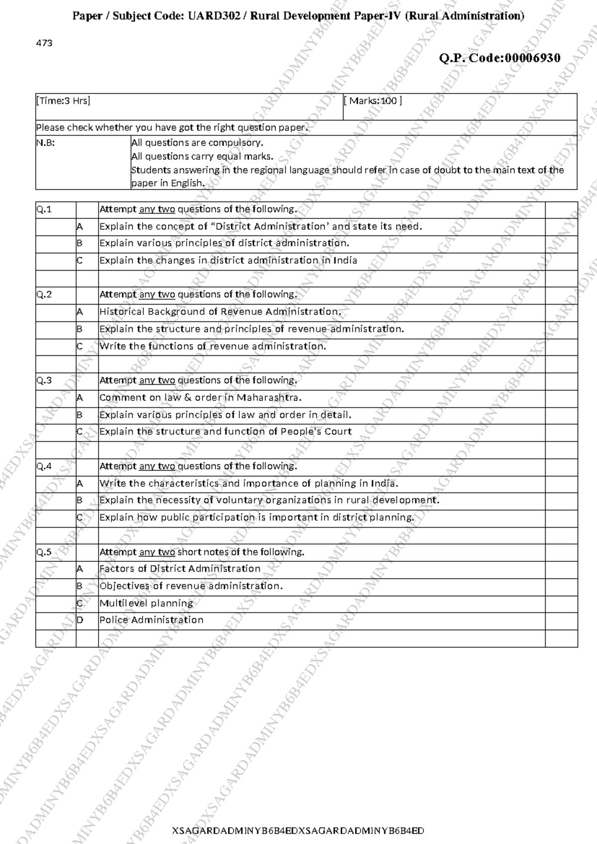 Rural Development Paper-IV (Rural Administration) (UARD302) - Studocu