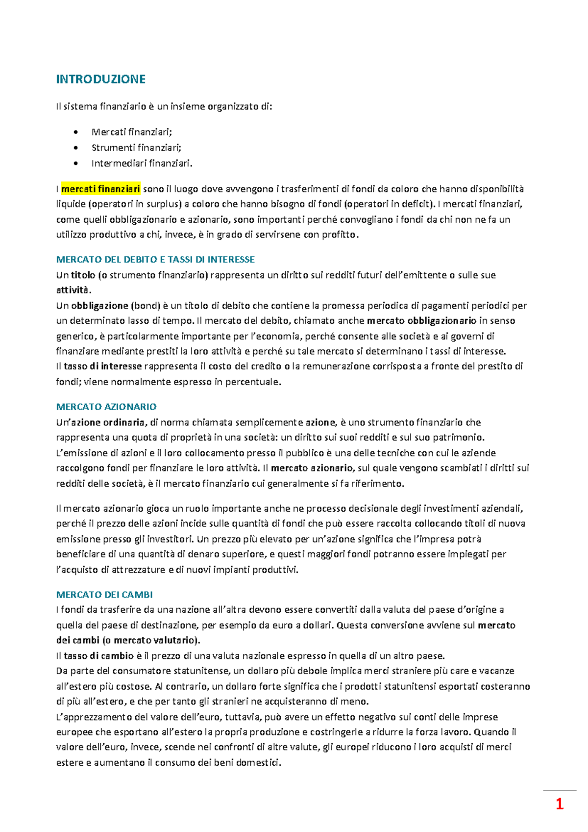 Intermediari Finanziari - Riassunto Teoria e Struttura del Sistema - Document Preview