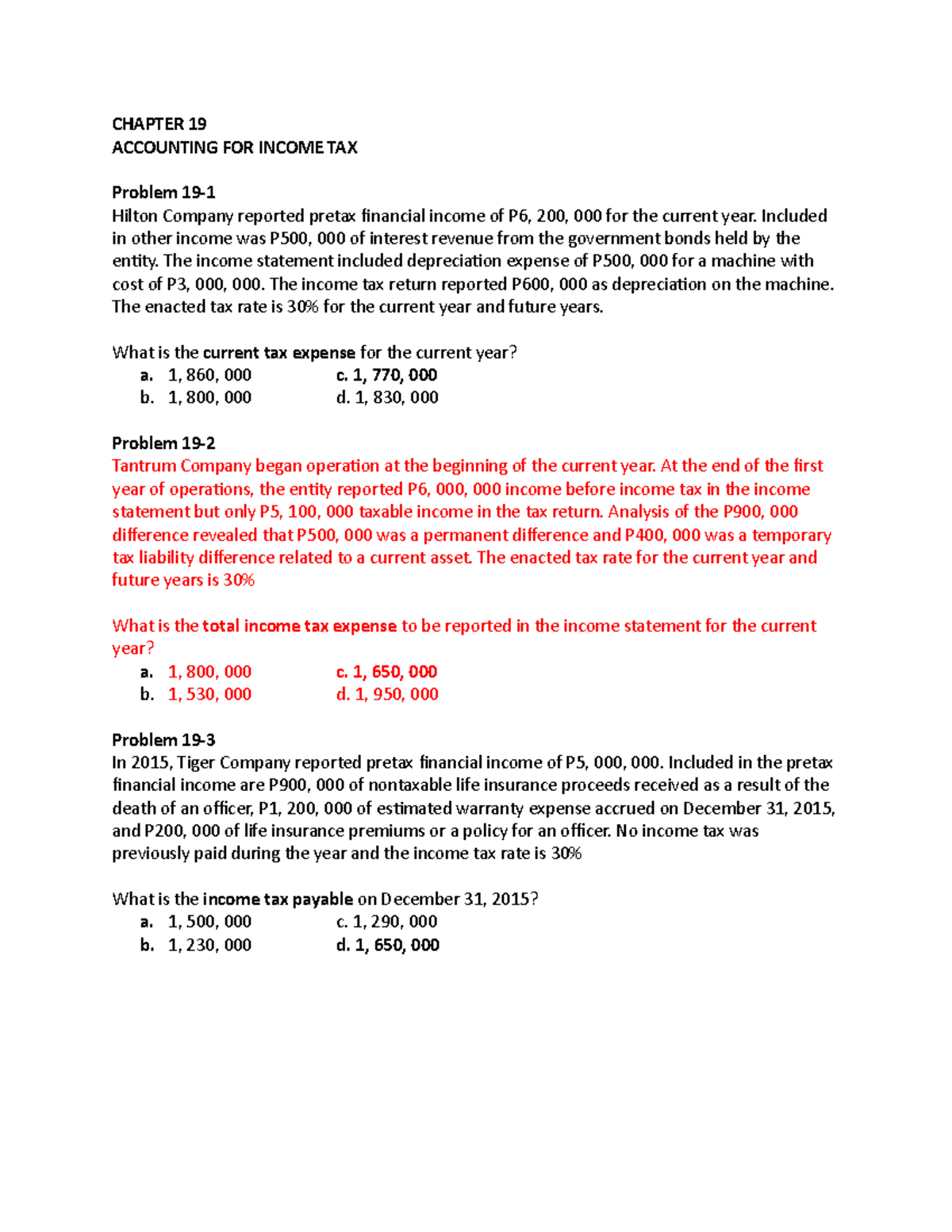19. Accounting for Income Tax - Chapter 19 Analysis and Problems - Studocu