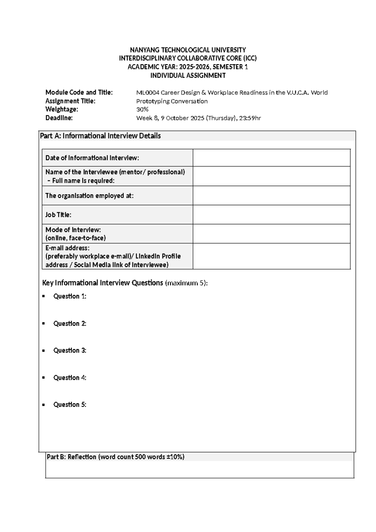ICC Career Design Assignment: Prototyping Conversation Guide - Studocu