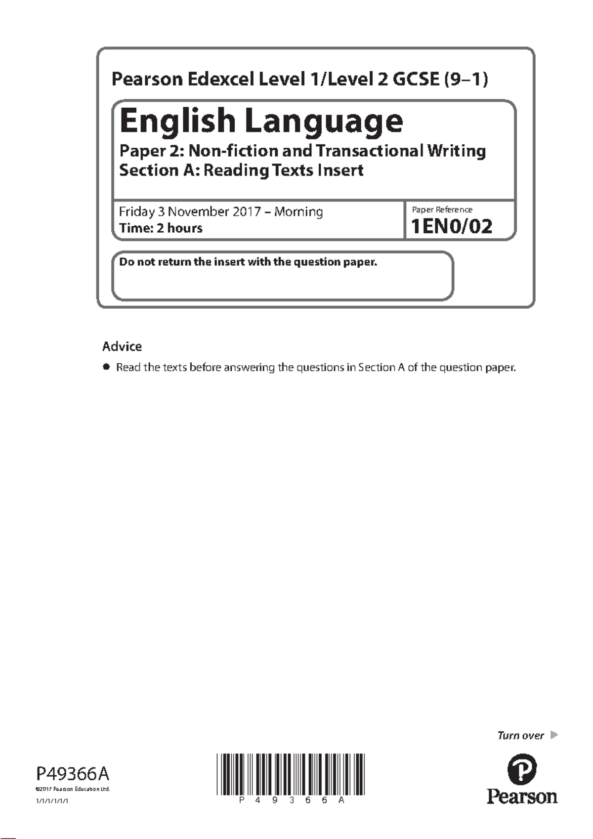 Edexcel Level 2 GCSE English Language Paper 2: Reading & Writing Exam ...