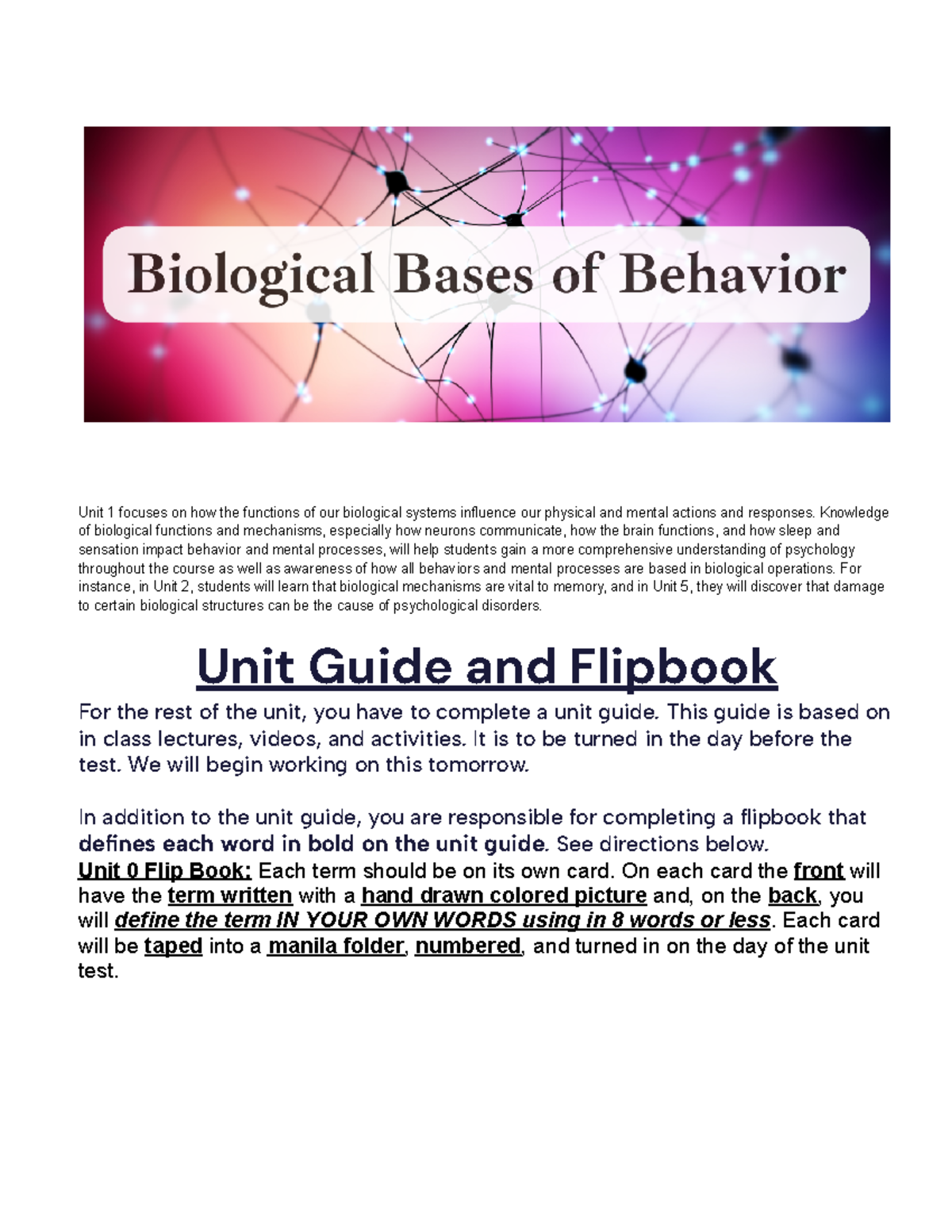 Unit 1: Biological Foundations of Psychology - Key Concepts and Notes ...