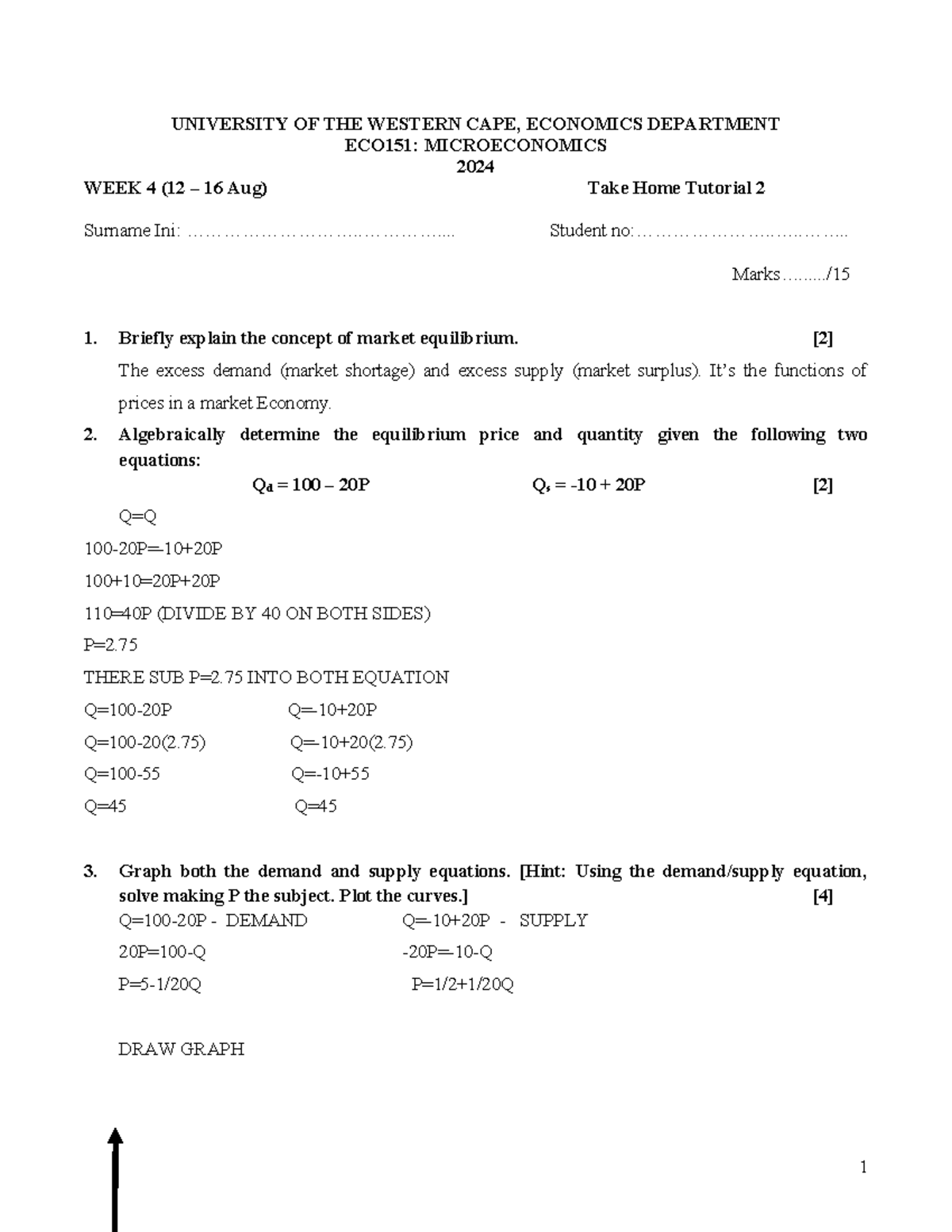 ECO151: Microeconomics 2024 Week 4 Take Home Tutorial 2 Notes - Studocu