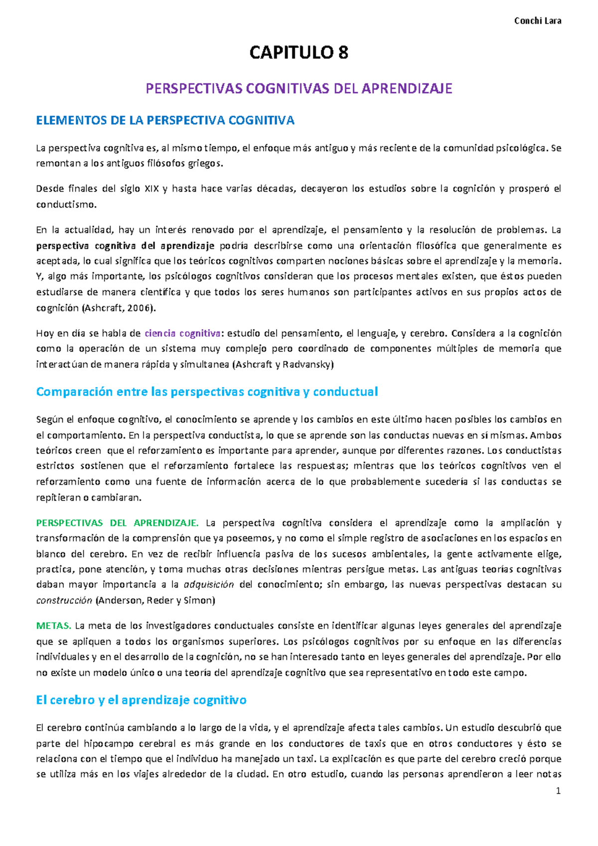 Capitulo 8 Perspectivas Cognitivas DEL Aprendizaje - Psicología ...