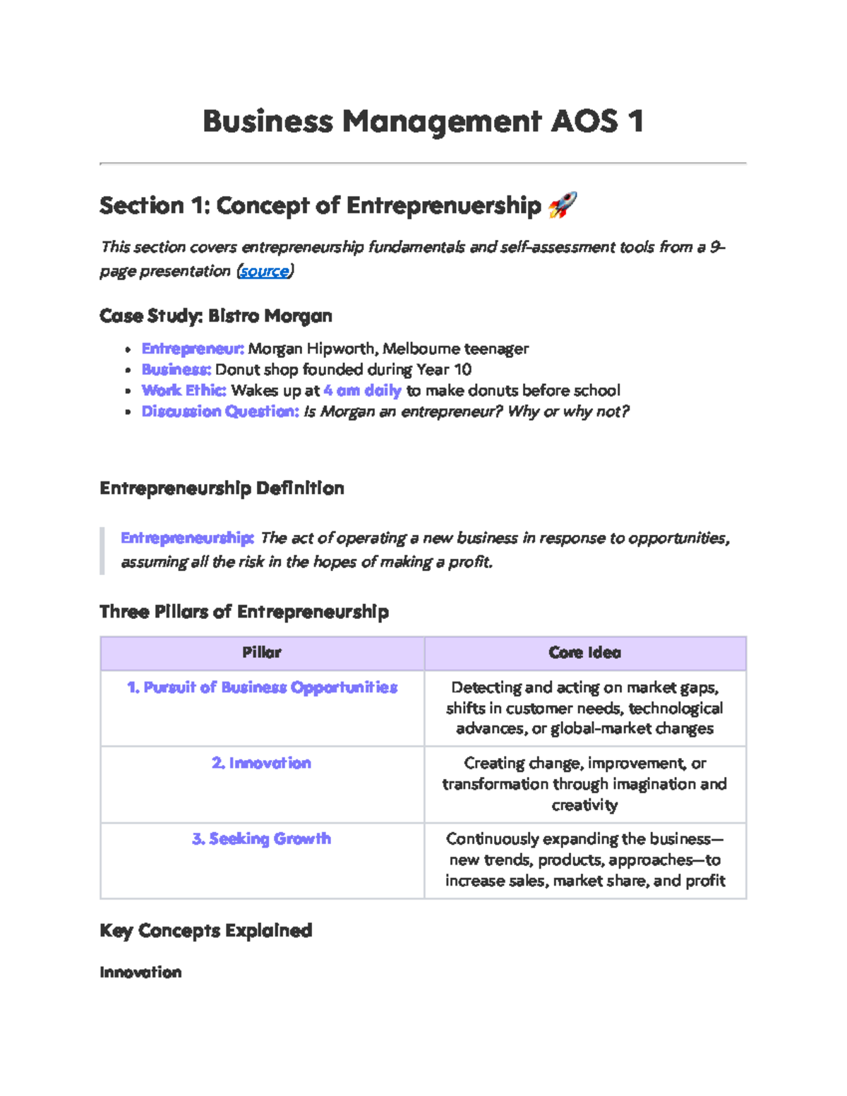 Unit 1 AOS 1 - Comprehensive Guide to Entrepreneurship Concepts - Studocu