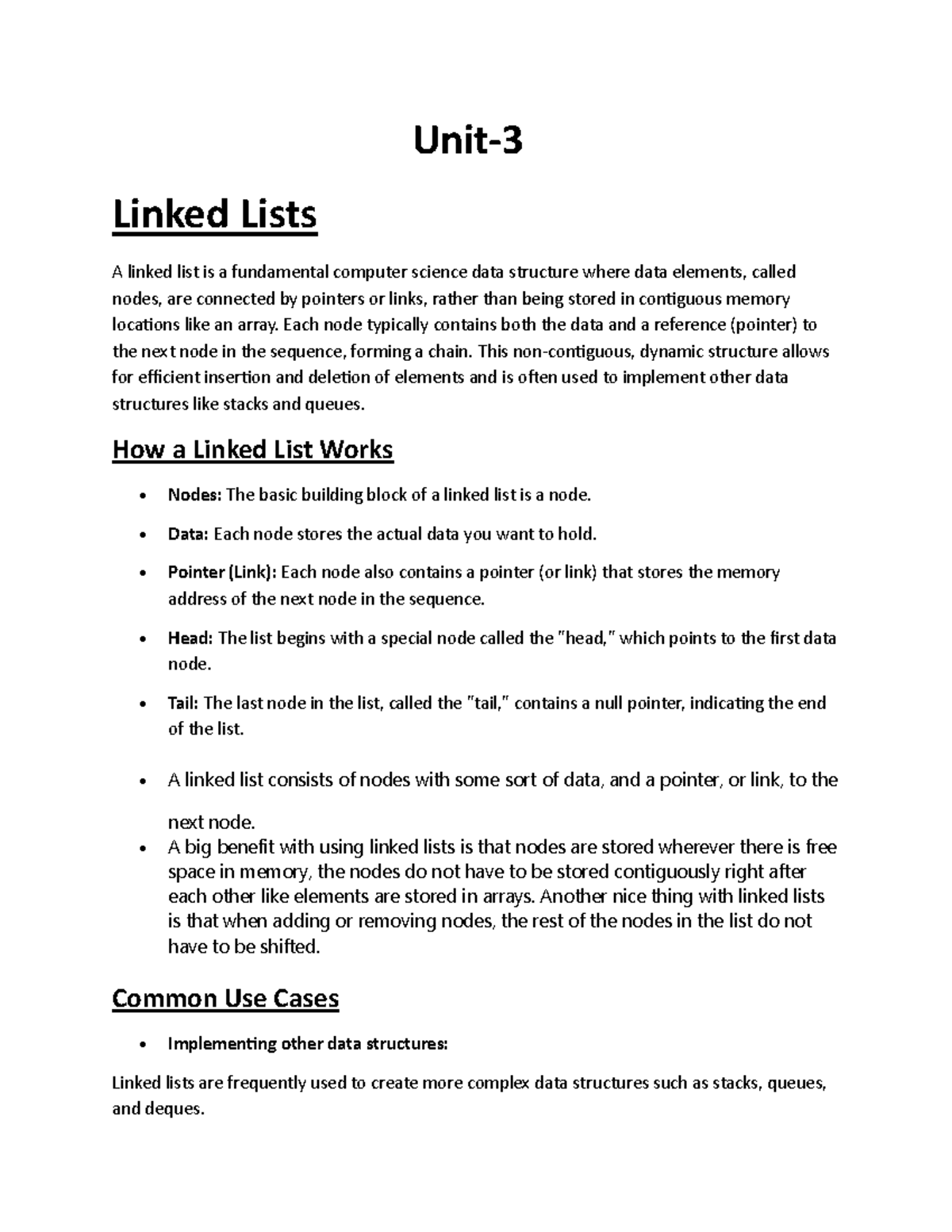 Unit-3 Data Structures: Linked Lists & Trees Overview - Studocu