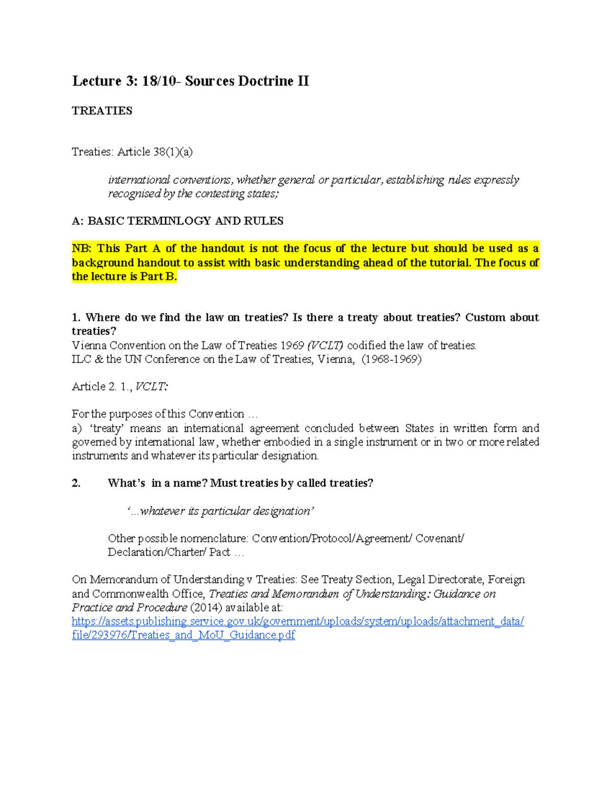 Lecture 3: Sources of International Law - Treaties and Their ...