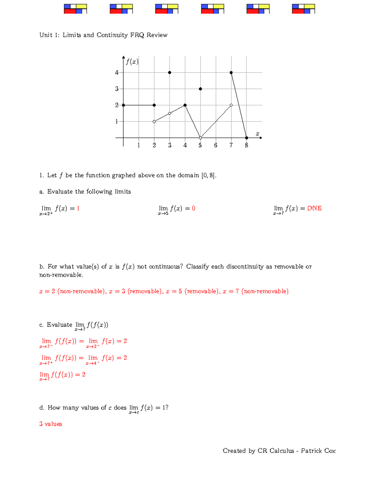 Review FRQ By Unit Solutions - Unit 1: Limits and Continuity FRQ Review ...