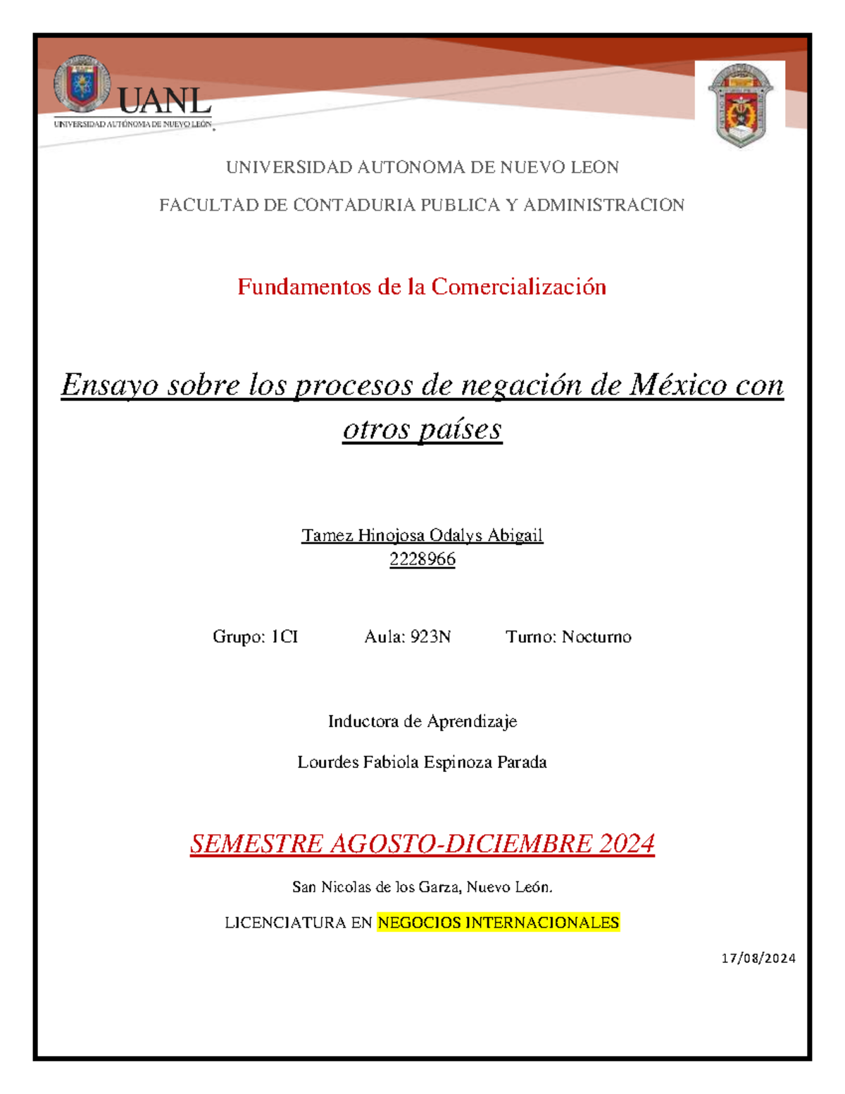 Actividad 1 - UNIVERSIDAD AUTONOMA DE NUEVO LEON FACULTAD DE CONTADURIA ...