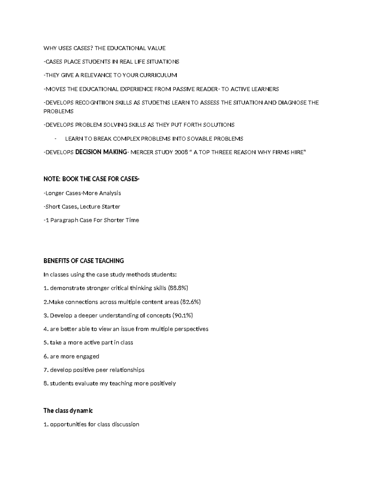 Case Writing Workshop: Enhancing Student Engagement & Learning - Studocu