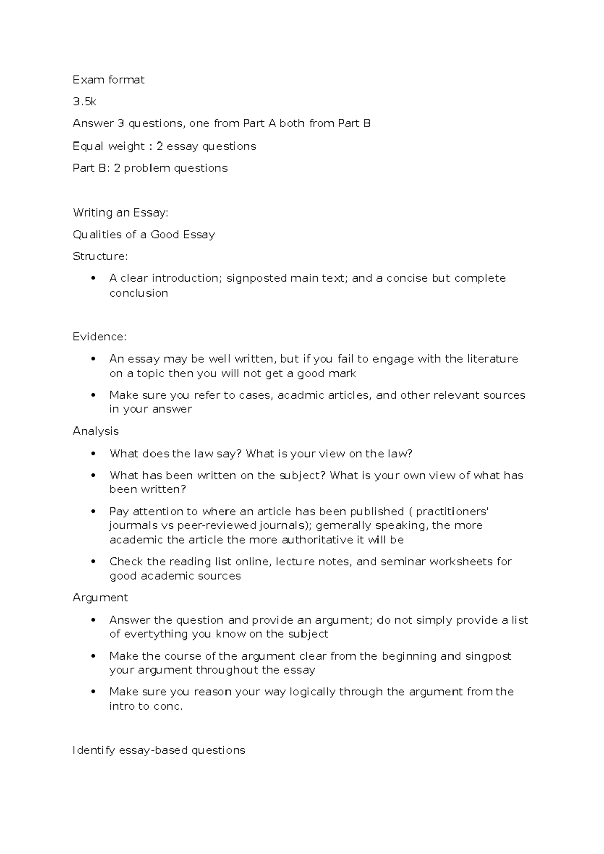 Revision tutorial criminal notes - Exam format 3 Answer 3 questions ...