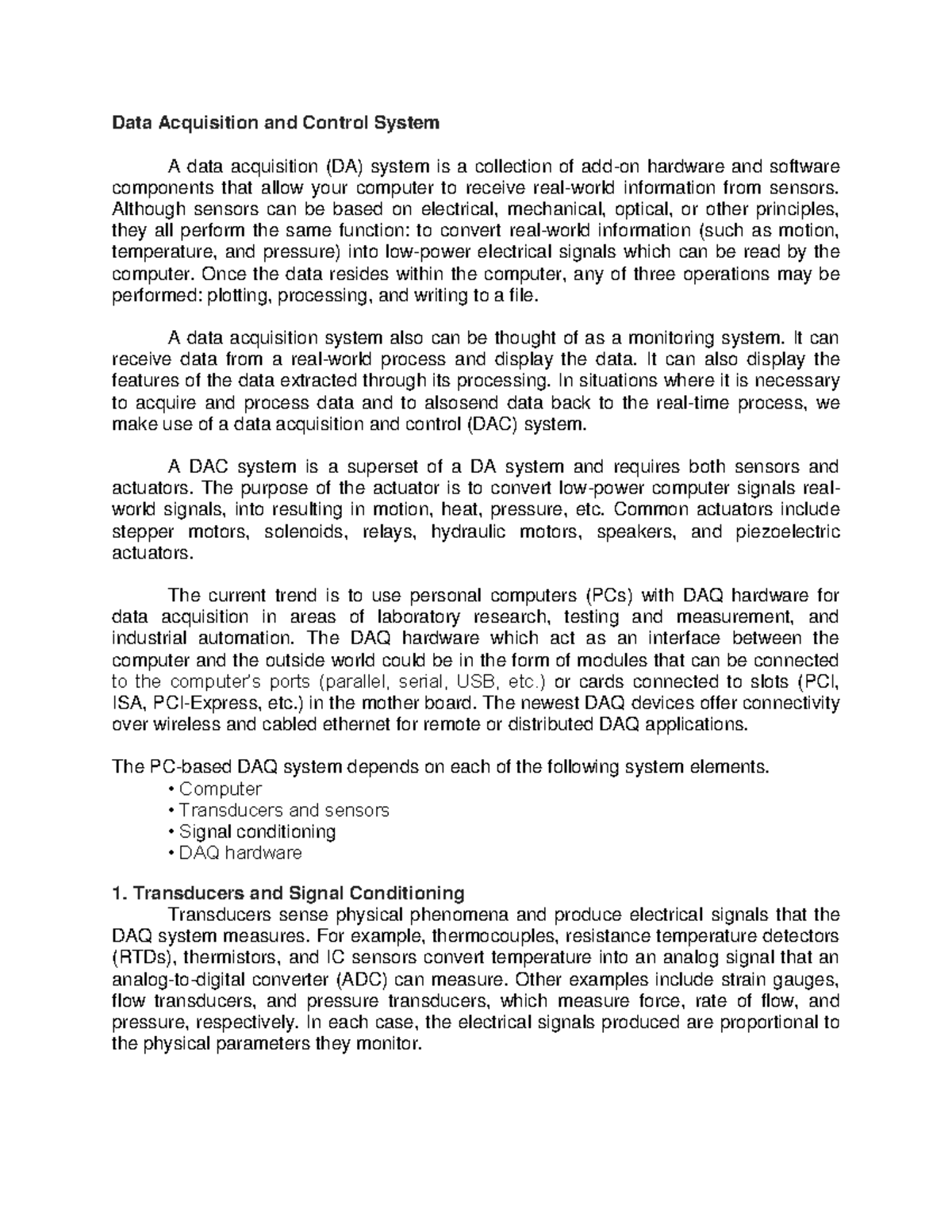 DAQ & VI - Data Acquisition and Control Systems Overview - Studocu