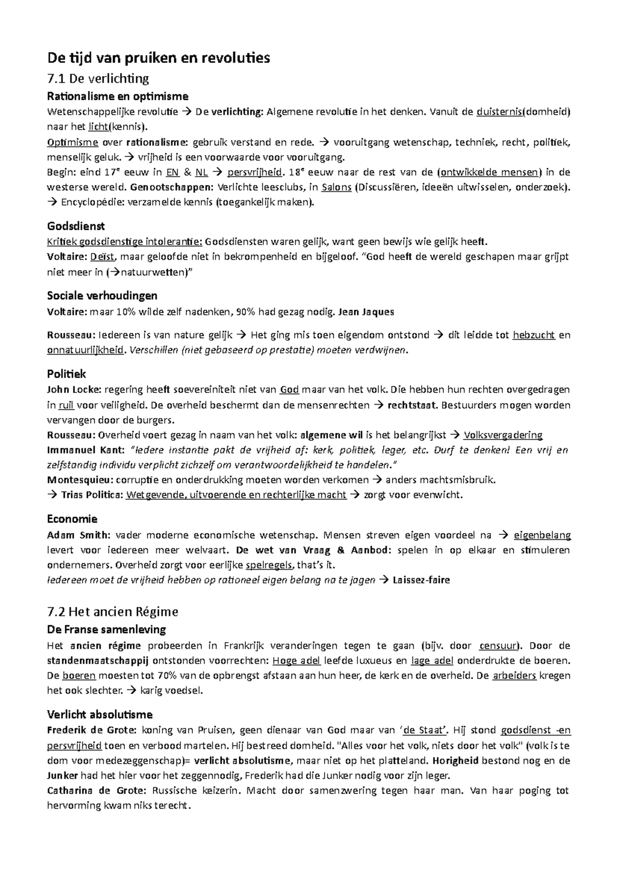 Samenvatting HC2 + HS7: De Verlichting en de Franse Revolutie VWO ...