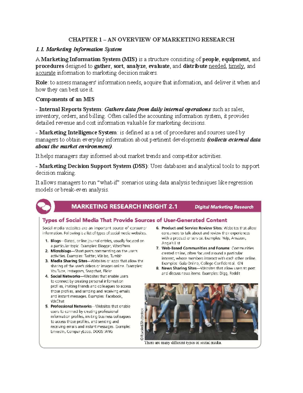 MKT 101: Chapter 1 Overview of Marketing Research and Its Processes ...