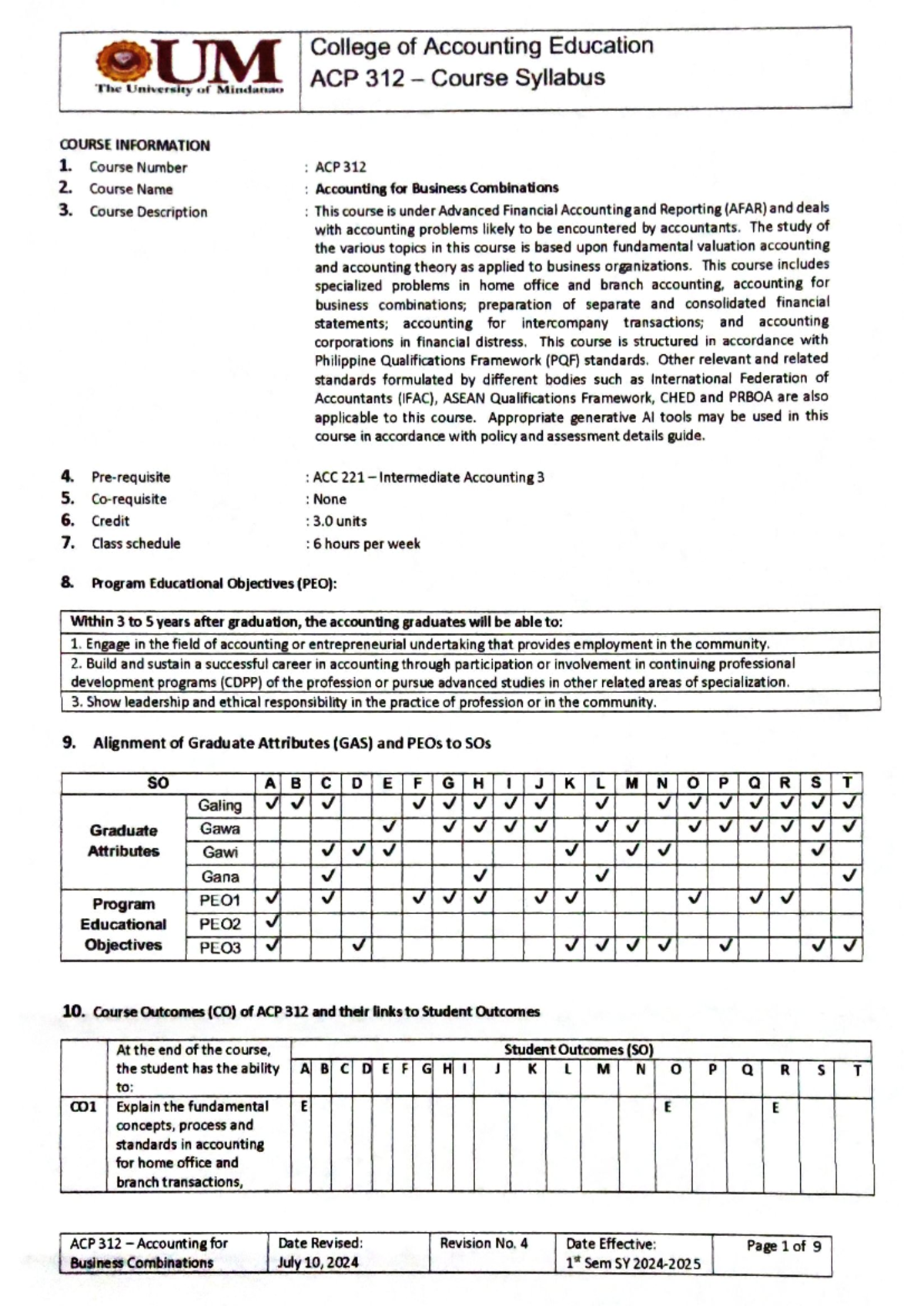 ACP 312 - Accounting of Business Combinations - UM College of ...