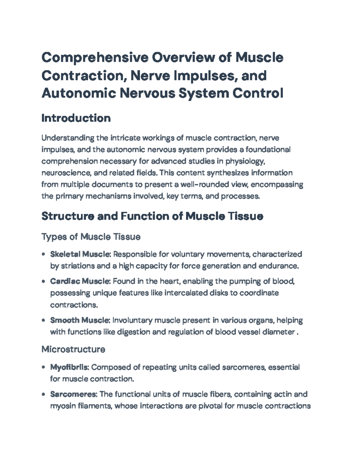 Comprehensive Overview of Muscle Contraction & Autonomic Nervous System ...