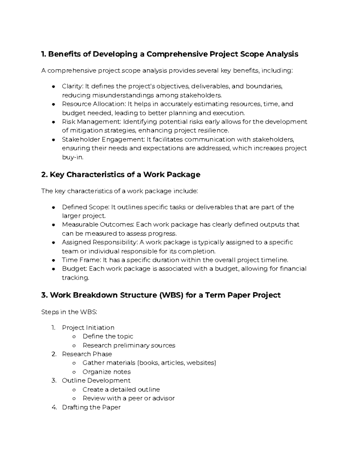 Ch 5 Discussion Qs on Project Scope & Work Package Analysis PM - Studocu
